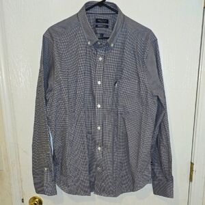 Nautica Men's Checkered Navy Button-Down Wrinkle Resistant Flex Shirt